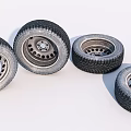 Car Tires With Silver Rims And Deep Tread On White Background