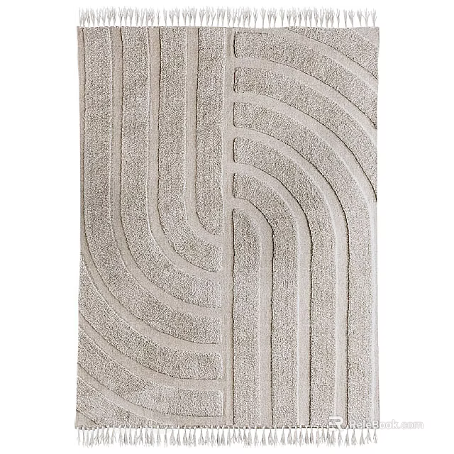 Modern Square Rug with Wavy Curved Lines Design Beige Gray Soft Textured for Living Room 3d model 