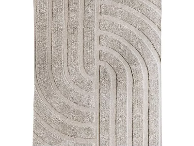 Modern Square Rug with Wavy Curved Lines Design Beige Gray Soft Textured for Living Room 3d model