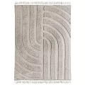 Modern Square Rug with Wavy Curved Lines Design Beige Gray Soft Textured for Living Room