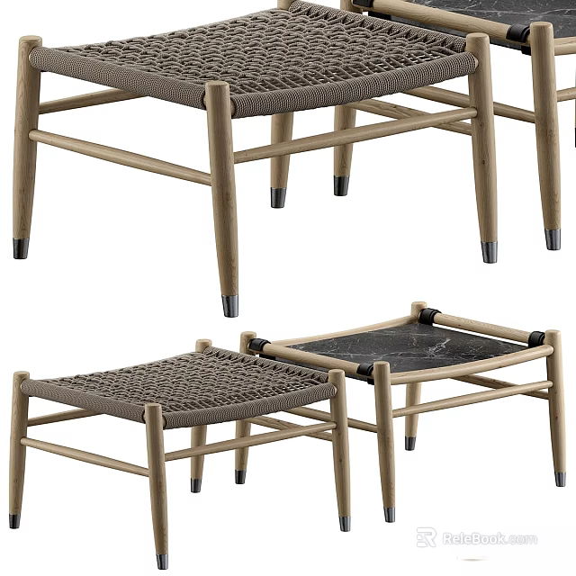 Modern Dining Table With Wooden Frame Woven Seat Chairs And Marble Accents 3d model 