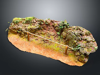 Realistic Miniature Scenic Model With Rocky Terrain Green Vegetation And Wooden Rail 3d model