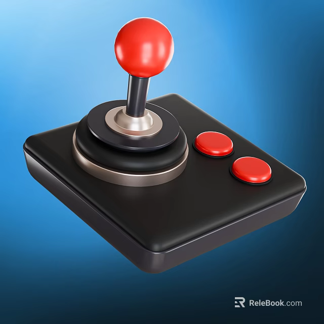 Console Game Store With Classic Joystick Controller Red Buttons And Black Base 3d model 