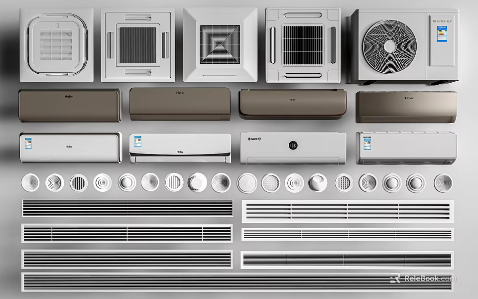 Air Conditioner Fans Various Types And Modern Designs In White Brown Colors 3d model 