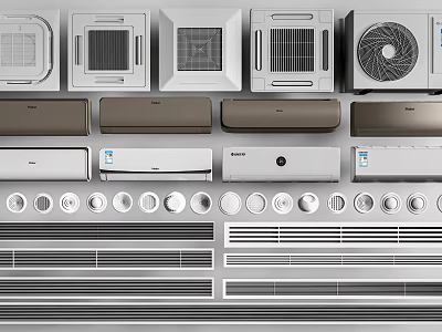 Air Conditioner Fans Various Types And Modern Designs In White Brown Colors 3d model