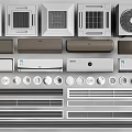 Air Conditioner Fans Various Types And Modern Designs In White Brown Colors