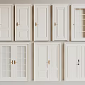 White Hinged Doors With Different Panel Designs Glass Inserts And Golden Handles 3d model