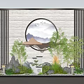 Chinese Style Indoor Landscape With Circular Mountain Art Bamboo And Stone Decor