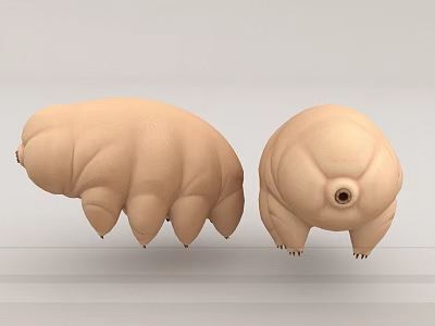 Light Brown Tardigrade 3D Models With Rounded Bodies And Short Legs On Gray Background 3d model