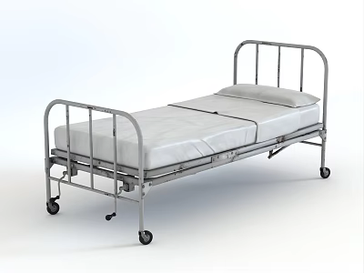 Medical Equipment Hospital Bed With Metal Frame Movable Wheels And White Mattress 3d model