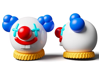 Colorful Clown Decorative Ornament Set With White Body Blue Ears Red Nose And Yellow Base 3d model