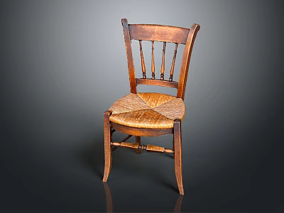 Classic Wooden Leisure Chair With Woven Seat And Elegant Backrest Design 3d model