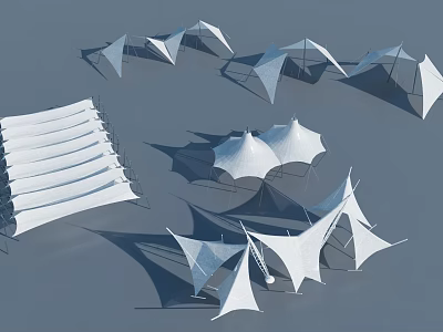 Modern Tensile Membrane Architectural Structures With Various White Canopy Designs And Shapes 3d model