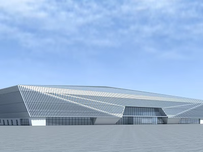 Modern Large Building With Geometric Metal Facade And Glass Curtain Wall 3d model