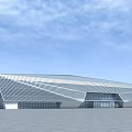 Modern Large Building With Geometric Metal Facade And Glass Curtain Wall