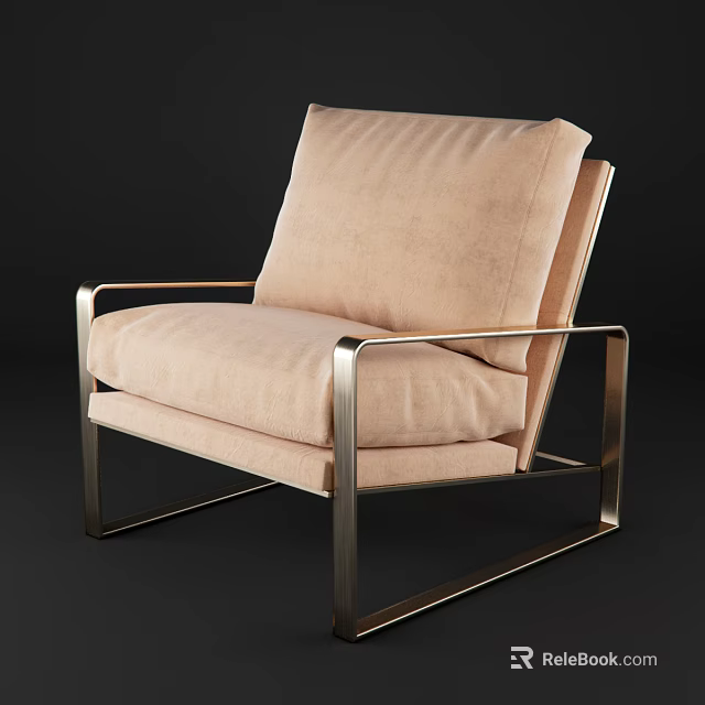 Elegant Modern Single Sofa Featuring Light Pink Fabric Upholstery And Metallic Frame 3d model 
