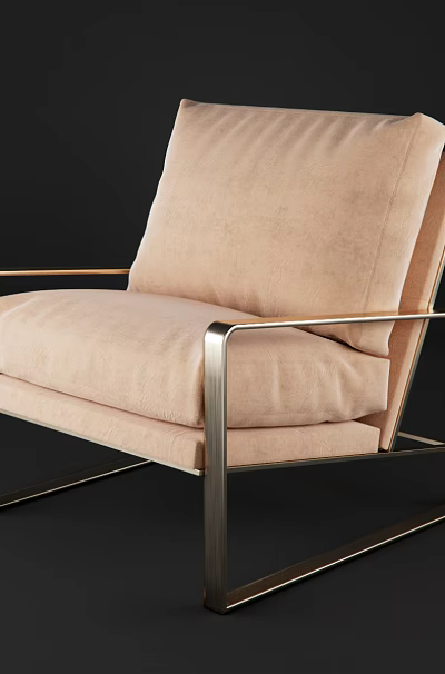 Elegant Modern Single Sofa Featuring Light Pink Fabric Upholstery And Metallic Frame 3d model