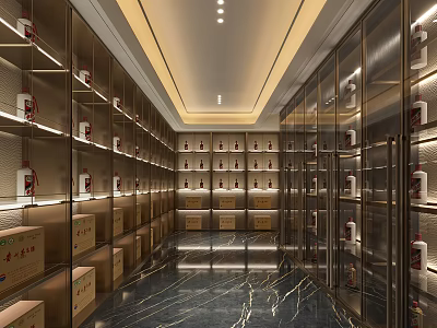 Modern Tobacco and Alcohol Store Interior with Stainless Steel Shelves and Neatly Arranged Bottles 3d model