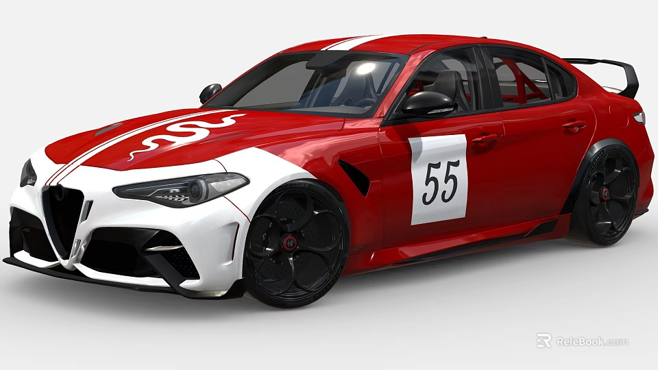 Red Sports Car With White Stripes Number 55 And Racing Design Features 3d model 