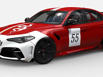 Red Sports Car With White Stripes Number 55 And Racing Design Features 3d model