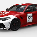 Red Sports Car With White Stripes Number 55 And Racing Design Features