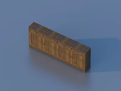Brown Wooden Long Storage Cabinet With Multiple Doors And Simple Design For Storage 3d model
