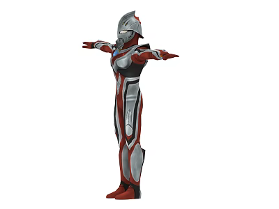 Futuristic Game And Movie Character In Silver Red Armor With Arms Outstretched 3d model