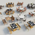 Dining Table Sets in Various Styles with Wooden Chairs and Different Shapes 3d model
