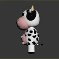 Cute 3D Cartoon Cow Character With Black White Spots Pink Nose And Yellow Horns