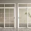 Modern White Framed Glass Sliding Doors In Interior With Potted Plant