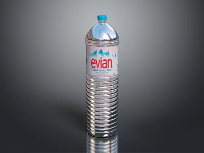 Evian Natural Mineral Water Plastic Bottle With Blue Cap And Mountain Label Design 3d model