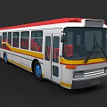White City Bus With Red Roof Yellow Stripes Blue Wheels And Red Seats