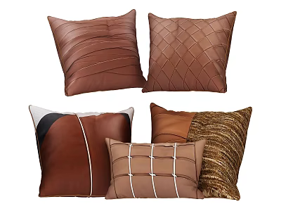 Tan And Brown Throw Pillows With Woven Textured Striped And Braided Pattern Designs 3d model