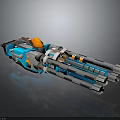 Futuristic Blue Gray Multi Barrel Weapon With Orange Components And Mechanical Design 3d model