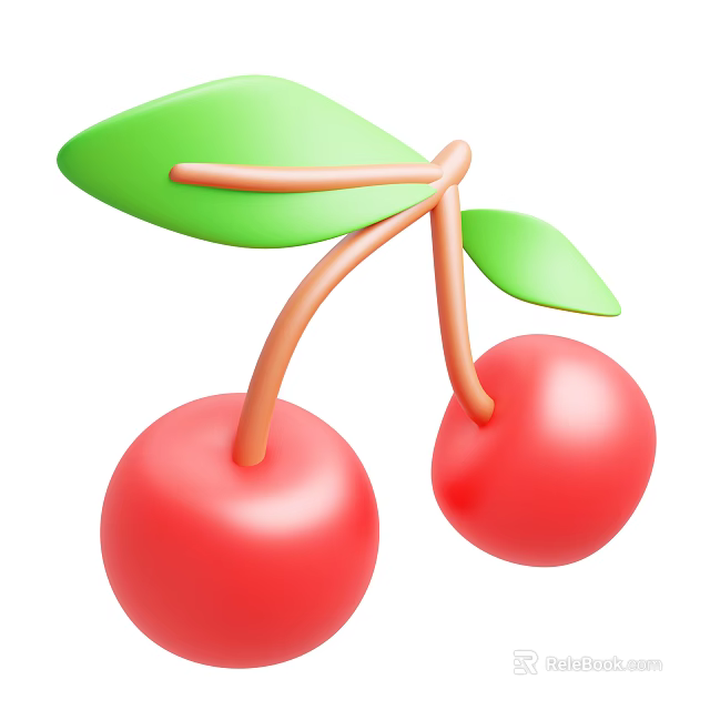 Fresh Red Cherries With Green Leaves Plump Juicy 3D Rendered Fruit 3d model 
