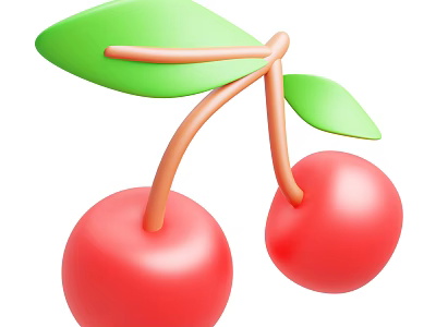 Fresh Red Cherries With Green Leaves Plump Juicy 3D Rendered Fruit 3d model