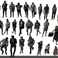 Group of Diverse People in Various Poses Standing Sitting and Interacting in Casual Formal Wear