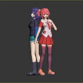 Game Movie Characters Two Anime Girls Purple Pink Hair Colorful Outfits On Yellow Star Platform