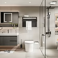 Modern Bathroom Interior Design With Glass Shower Vanity Toilet And Mirror