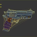 Cartoon Style Futuristic Weapon With Blue Body Purple Red Grip And Geometric Design