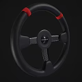 Sporty Black Steering Wheel With Red Accents And Carbon Fiber Trim Design