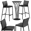 Modern Bar Setup With Black Leather Stools And Metal Frame Design 3d model