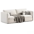 Modern Sofa Interior Design with Cozy Neutral Pillows and Striped Blanket 3d model