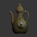 Yellow Ceramic Teapot With Curved Spout Handle Lid And Circular Decorative Pattern