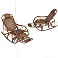 Two Rattan Rocking Lounge Chairs with Wooden Frame and Comfortable Seat Design