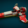 Red And White Passenger Plane Model Featuring Sci Fi Futuristic Wings And Cockpit