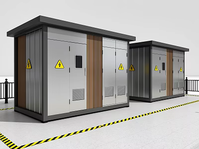 Public Power Distribution Facilities Featuring Metal Enclosures Yellow Warning Signs And Caution Tape 3d model