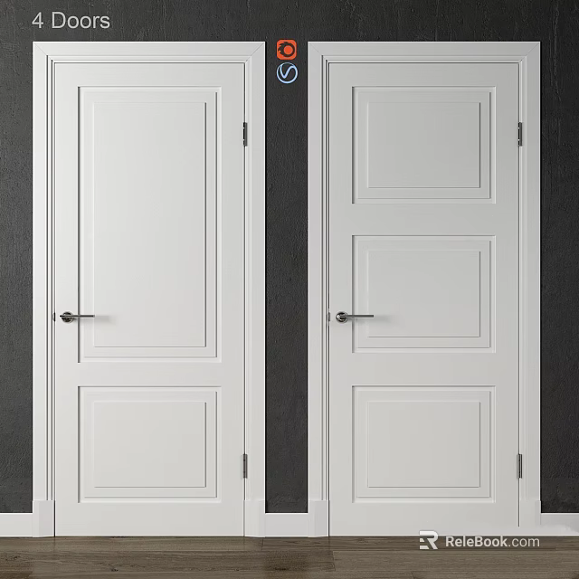 Modern White Interior Doors With Simple Panel Design And Metal Handles 3d model