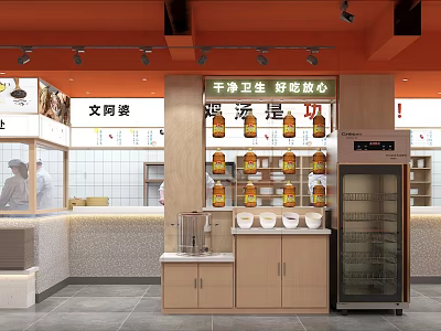 Wen Apo Restaurant Clean Hygienic Space With Delicious Food Display Shelves And Refrigerator 3d model