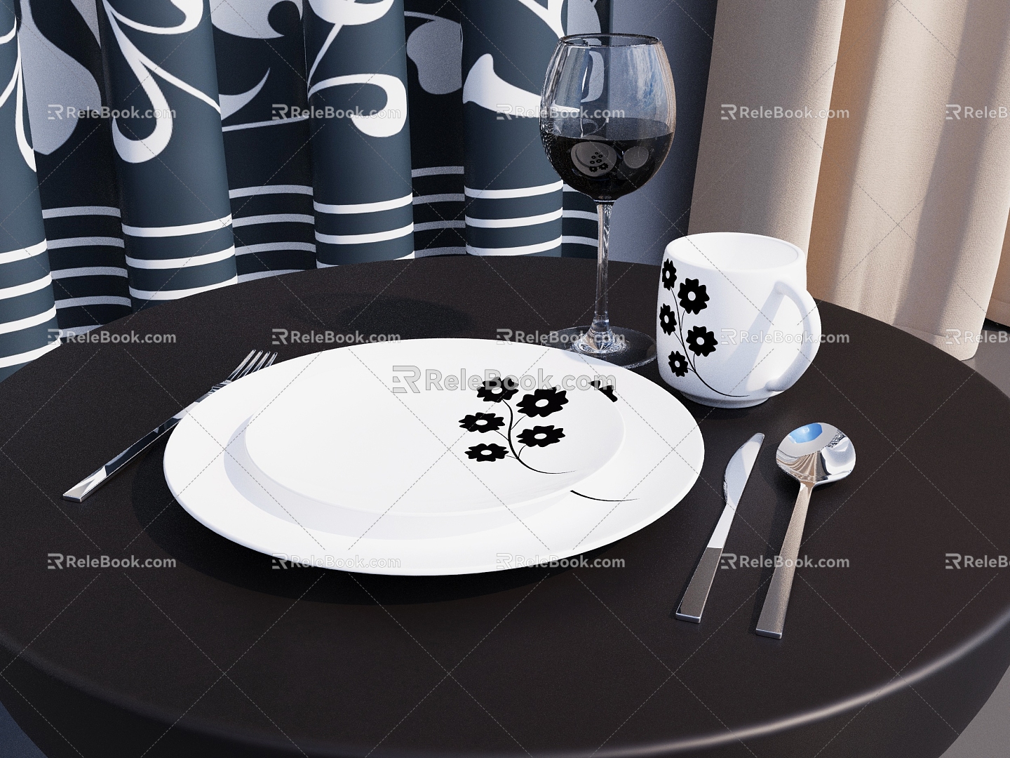 Modern Tableware suit Knife and Fork suit Tableware Plate Knife and Fork Wine Cup Knife and Fork Tableware Western Cookware Cup Saucer 3d model